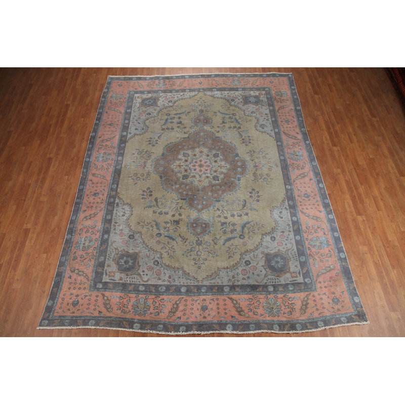 Tapis vert fait à la main 9 x 12 po