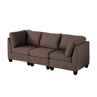Black Coffee Modular - 3Pc, Linen-Like Fabric Chair Allure, Wood Frame 3Pc In Coffee, ,