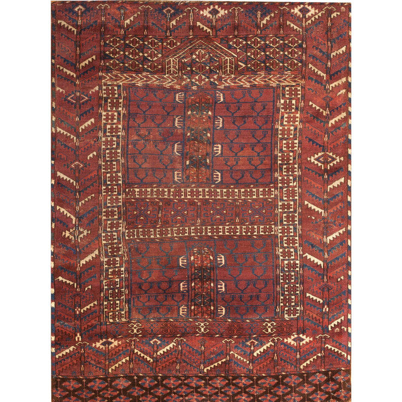 Tapis tribal rouge à motif géométrique Hatchli