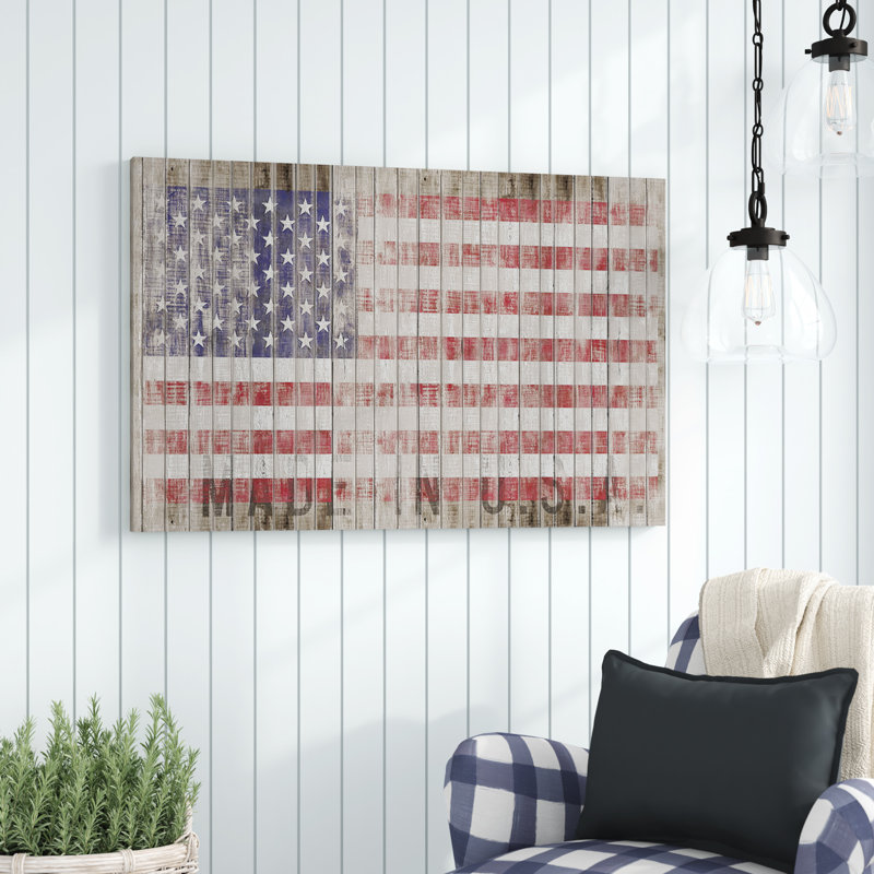 «American Flag I», impression, Toile avec cadre en bois classique, H 32 po x l 48 po x 1,5 po