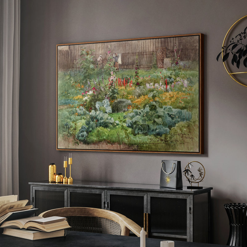 Paysage rétro - Lxxi, Toile encadrée noyer flottant, H 27 po x l 41 po x P 2 po