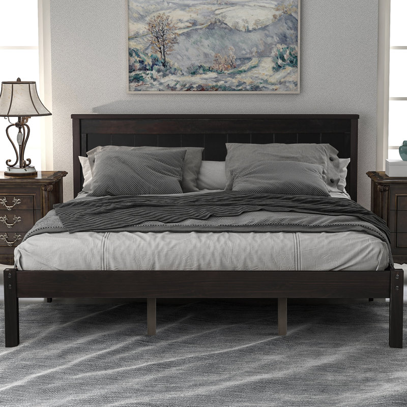 Lit plateforme en bois massif Shauna, Espresso, Grand