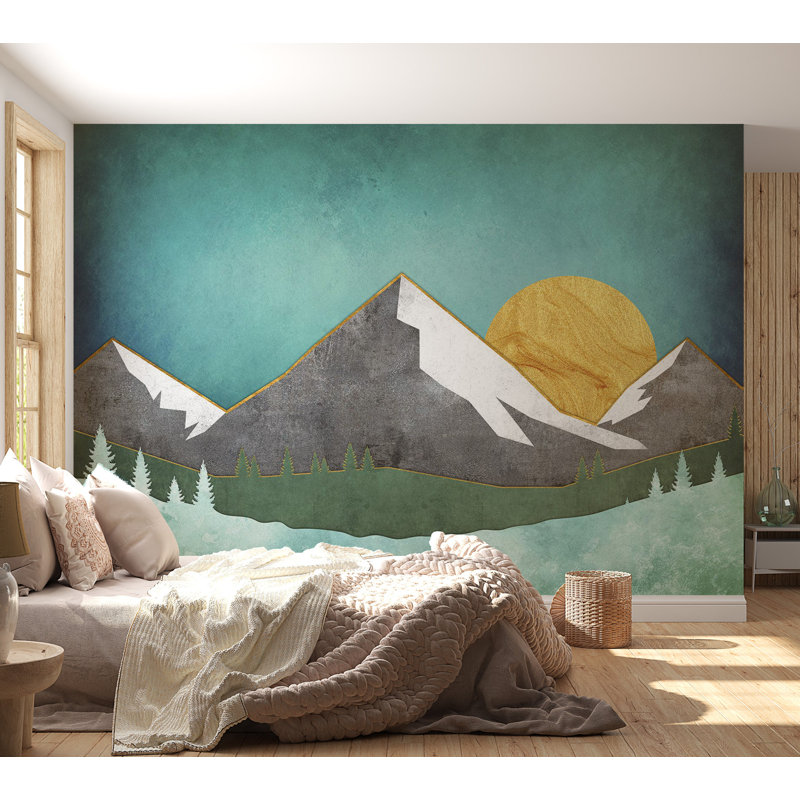 Murale abstraite pelez et collez - Paysage de montagne géométrique, L 41 po x l 57 po