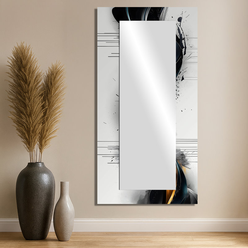 Gold And Black Introspective Edge Painting - Hard Edge Painting Mirror Wall Art - Printed On Metal, 28" x 55"