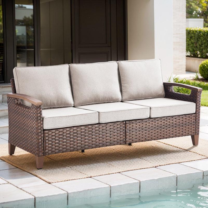 Arundel 73.2" Outdoor Wicker Patio Sofa – Deep Seating Outdoor Couch With Cushions, Beige