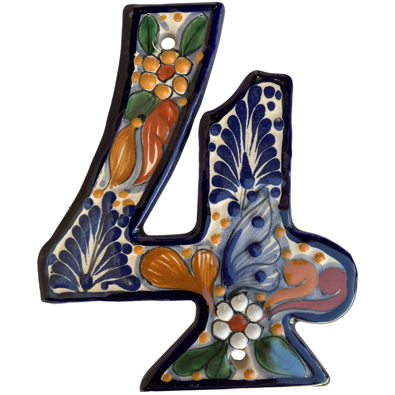 Mexican Majolica Santa Fe Colorful Tile Address House Number Four