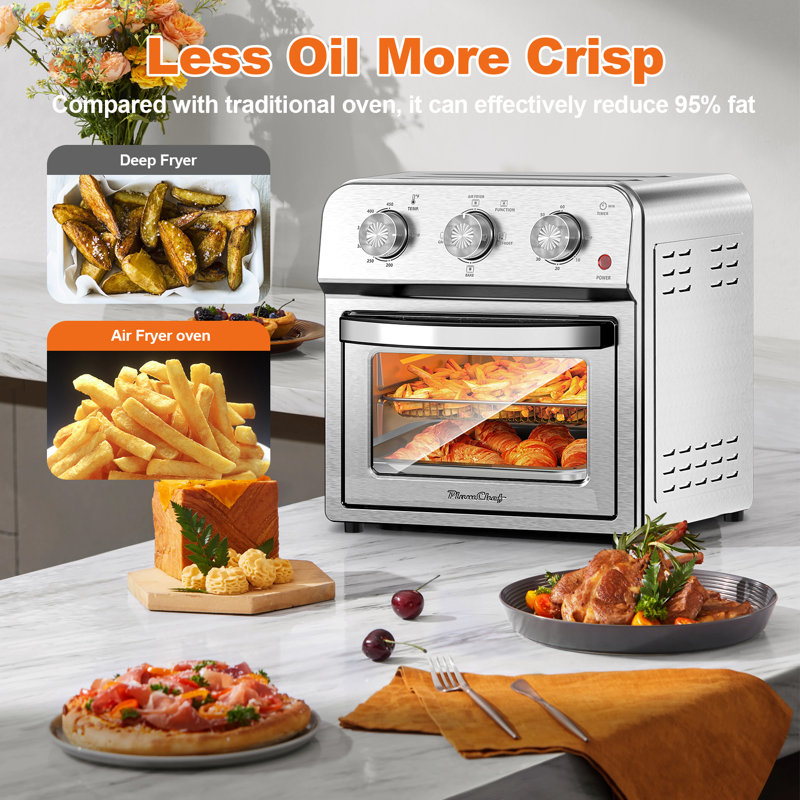 Family Size Air Fryer Toaster Oven Combo,13QT,360° Hot Air Circulation for Healthy Oil-Free Cooking, Multifunctional Convection Contertop Oven, Adjustable Time & Temp Control, Stainless Steel
