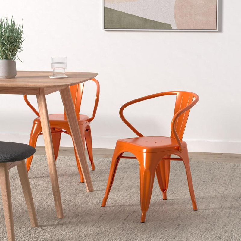 Roy Vintage Style Dining Chair - Modern Galvanised Steel, Orange