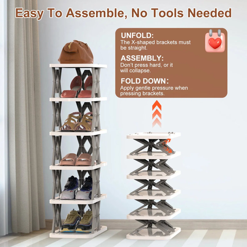 Range-chaussures pliable à 6 niveaux pour placard de chambre à coucher, assemblage sans outils, rangement pour chaussures peu encombrant