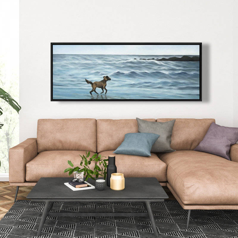 Dog On The Beach Print On Canvas, 20" H x 60" W