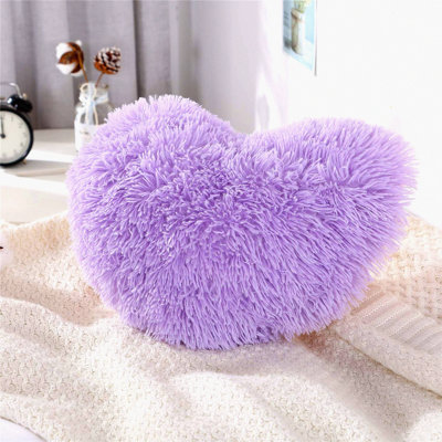 Fluffy Heart Sherpa Pillow - Purple Shaggy Throw Pillow with Cover & Insert for Valentines Day & Mothers Day Decorations - Heart Shape Plush Décor