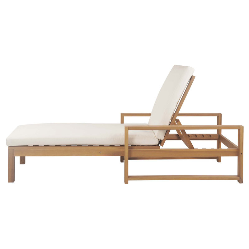 Chaise longue d'extérieur à 5 positions avec coussin, Teck clair