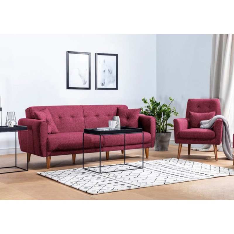 Sova 2 - Piece Living Room Set, Claret Red 100% Linen