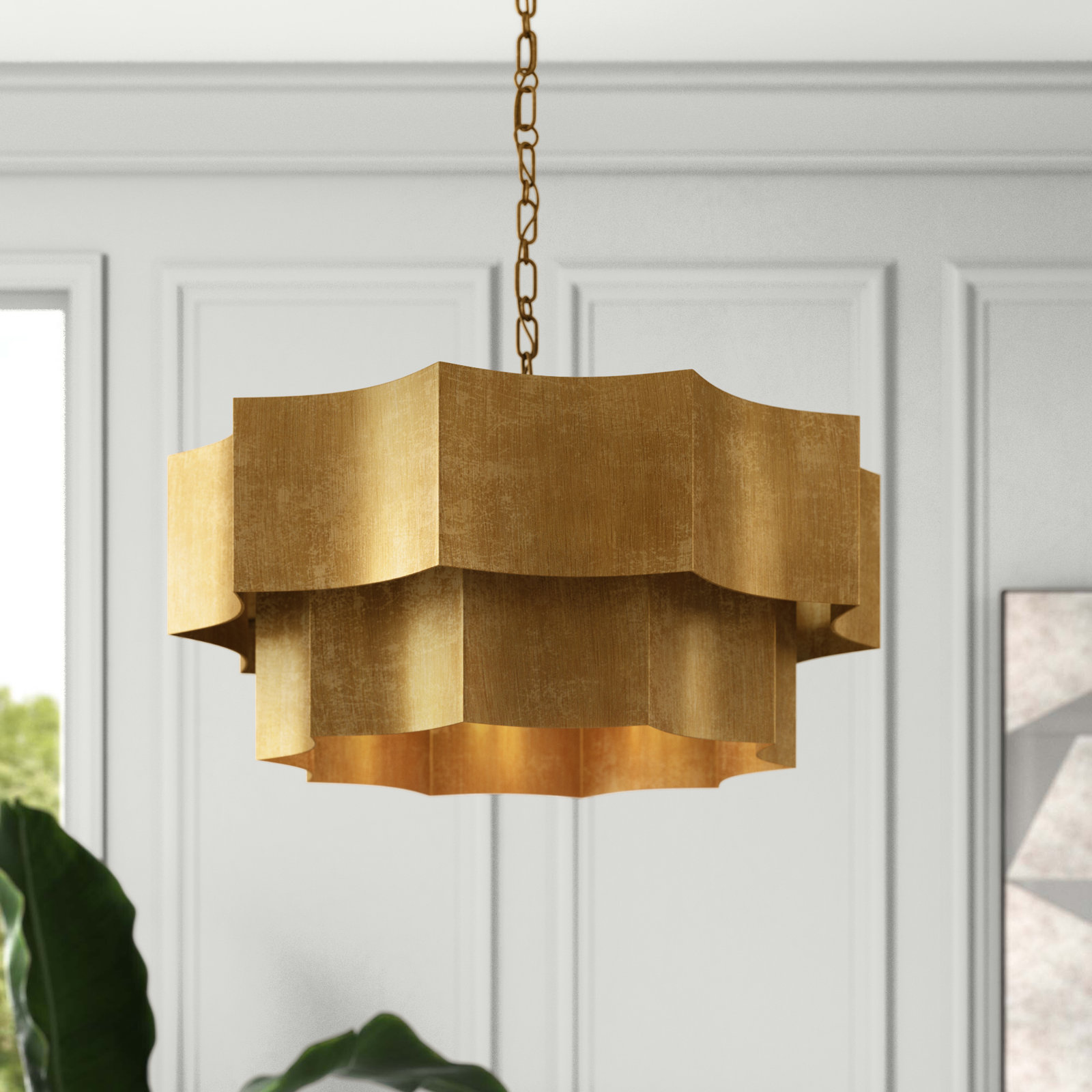Carney 6 - Light Statement Geometric Chandelier, Gold Patina