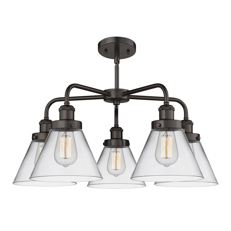 Lustre suspendu 5 lumières Cone, Clair, Bronze huilé
