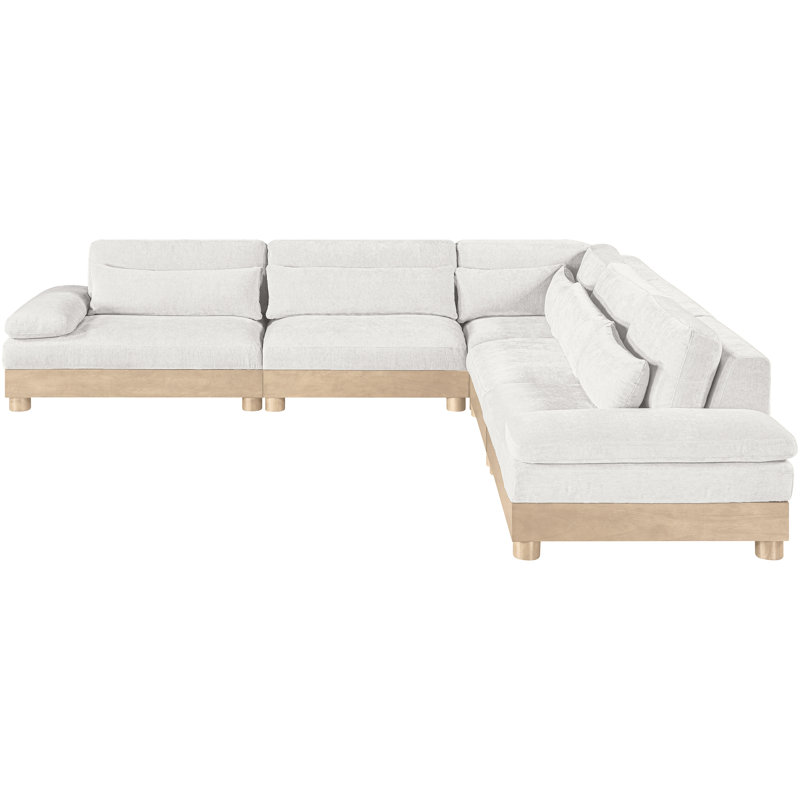 Turin 127.75" Chenille Fabric Upholstered 5Pc. Modular Sectional, Natural, Cream Chenille Fabric