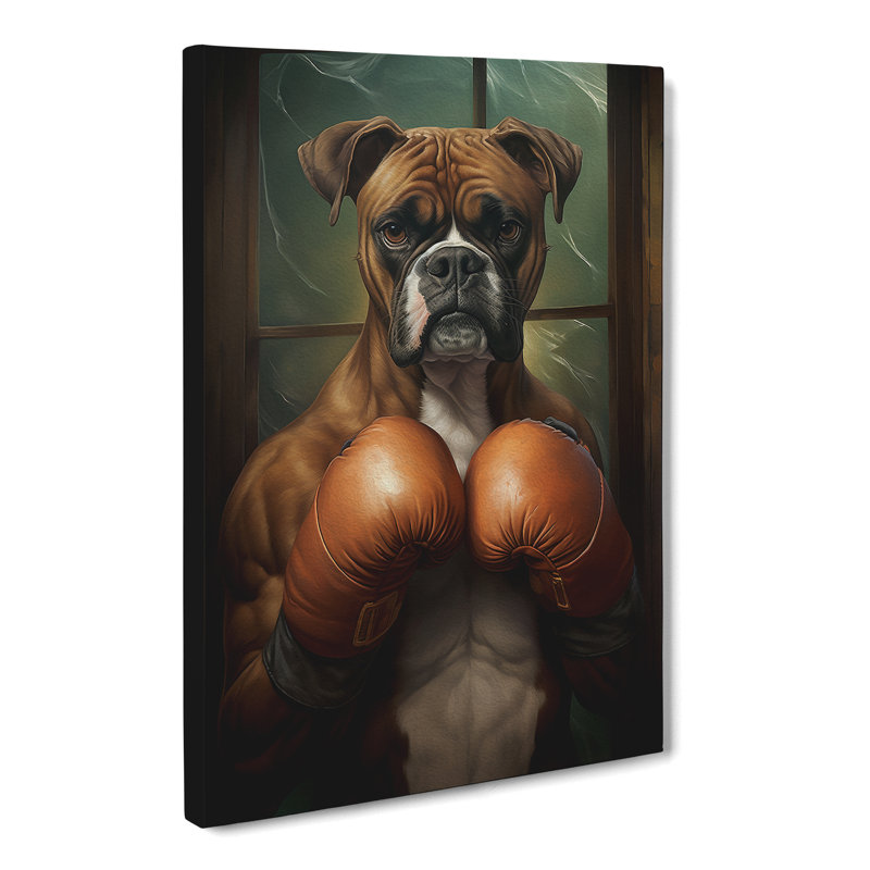 Boxer Dog Art Nouveau Art - Wrapped Canvas, 50cm H x 35cm W x 3cm D