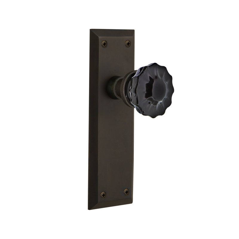 New York Plate with Crystal Black Door Knob, Oil-Rubbed Bronze, 2 3/8