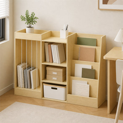 Organisateur de bibliothèque et de jouets pour enfants 3 en 1 Natural, bibliothèque en toile à 4 niveaux pour tout-petits avec rangement pour animaux en peluche, bibliothèque Montessori