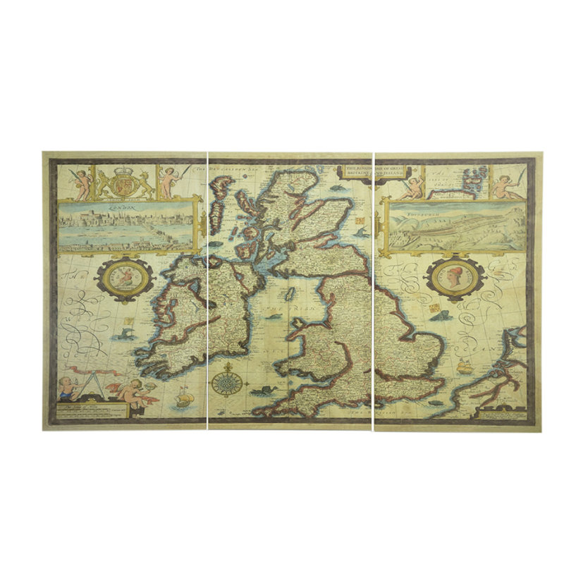 S/3 41.3X1x23.6" Rectangular Canvas Map Wall Art, Multicolored