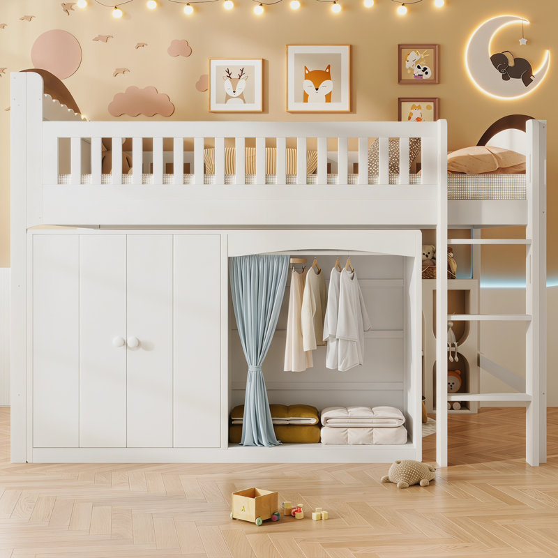 Lit superposé simple au-dessus de double avec glissade, échelle intégrée et barrière de sécurité House, Blanc