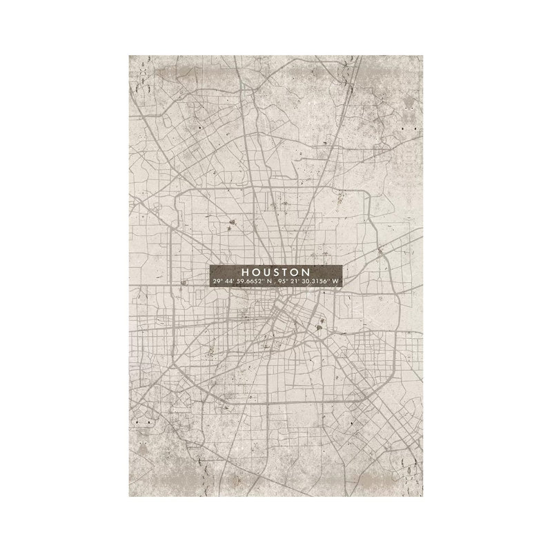 Houston City Map Abstract 1 Piece Wall Art on Canvas, 45.72cm H x 30.48cm W x 1.91cm D, Wrapped Canvas