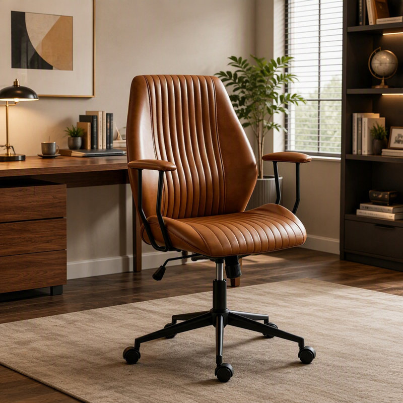 Fauteuil de direction avec siège à ressorts ensachés, hauteur et inclinaison réglables, Brun, Brun