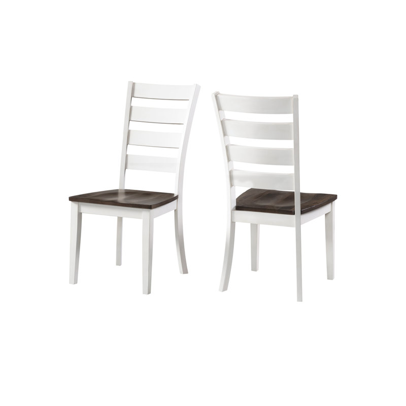White and Dark Brown Ladderback Wood Side Chair Set