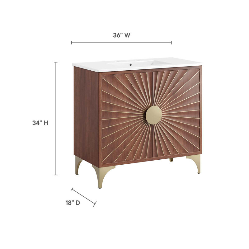 Daylight 36" Walnut Mango Wood Bathroom Vanity with Ceramic Sink