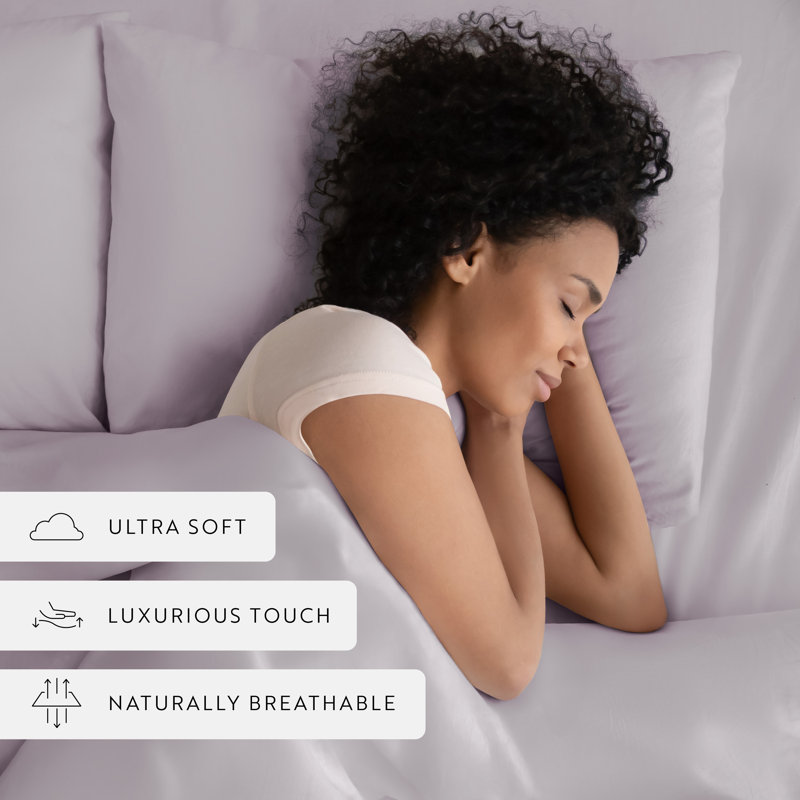 Ensemble de housse de couette en satin de coton rétro délavé à longues fibres, Mauve