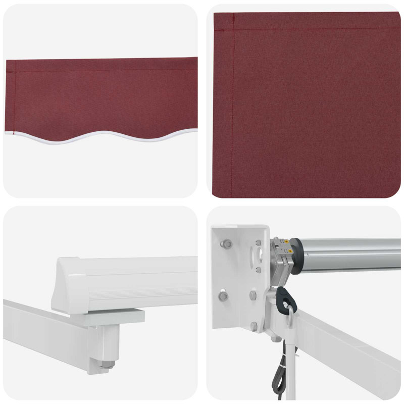 VidaXL Polyester Cover Retractable Patio Awning, Burgundy Red/White, 165cm H x 500cm W x 300cm D