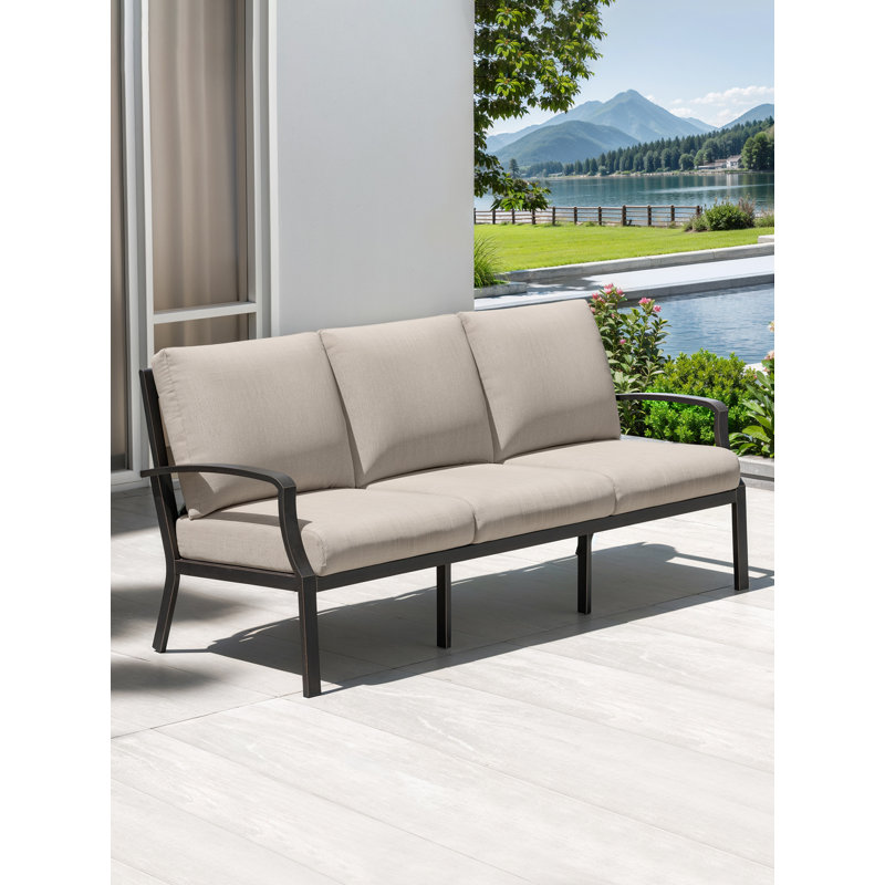 3-Seater Outdoor Patio Couch, Never-Rust Aluminum Outdoor Sofa, Spacious Patio Sofa Couch with Thick Cushion, 3 Seats Outdoor Club Sofa Patio Furniture Sofa for Backyard, Garden, Dark Bronze