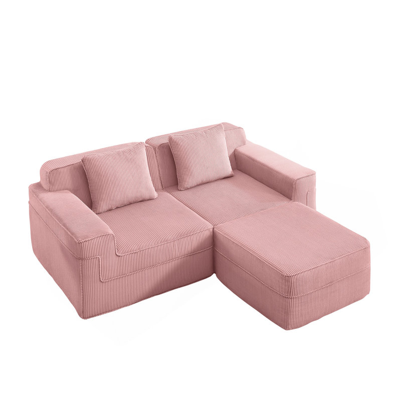 Canapé modulaire modulaire en L à 2 places sans os, canapé modulaire Cloud avec assise profonde, canapé modulaire moderne à 2 places avec coussins décoratifs et 1 repose-pieds mobile, tissu en velours côtelé