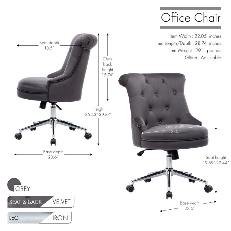 Wynnie Velvet Task Chair, Gray