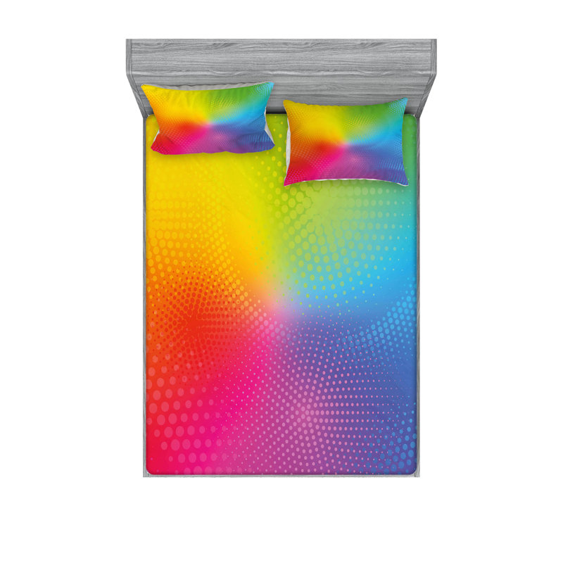 Ambesonne Rainbow Fitted Sheet & Pillow Sham Set, Multicolor, Calking Sheet Set + 1 Fitted Sheet + 4 Pillowcases