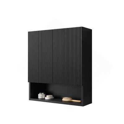 26" Wall-Mounted Striped Bathroom Cabinet, With Doors, Shelf And Open Storage Compartment Over The Toilet Storage Cabinet For Bathroom, Kitchen, Laundry Room