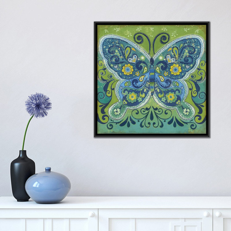 « papillon mosaïque », impression sur toile, H 18 po x l 18 po x P 1,5 po, Toile avec cadre noir, Pas de tapis