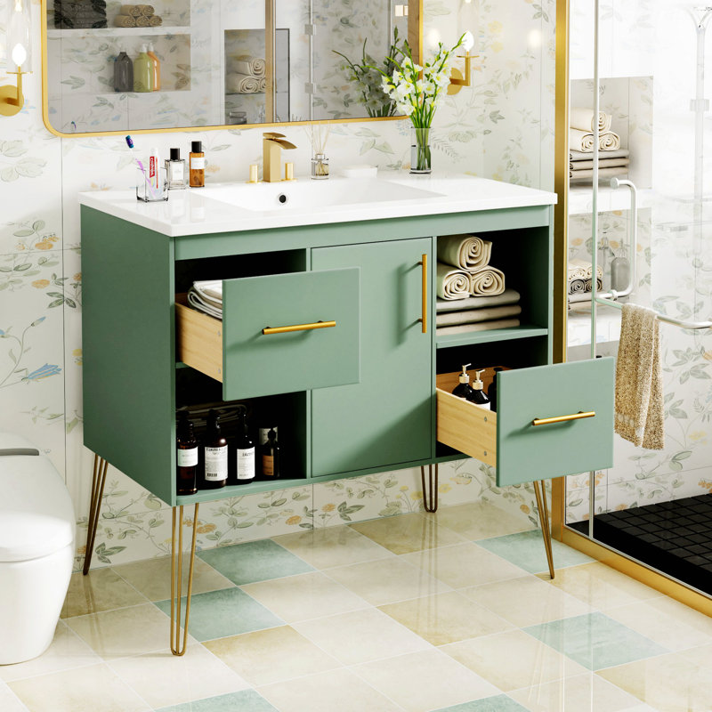 Meuble-lavabo moderne avec lavabo en résine, armoire de salle de bain simple autoportante