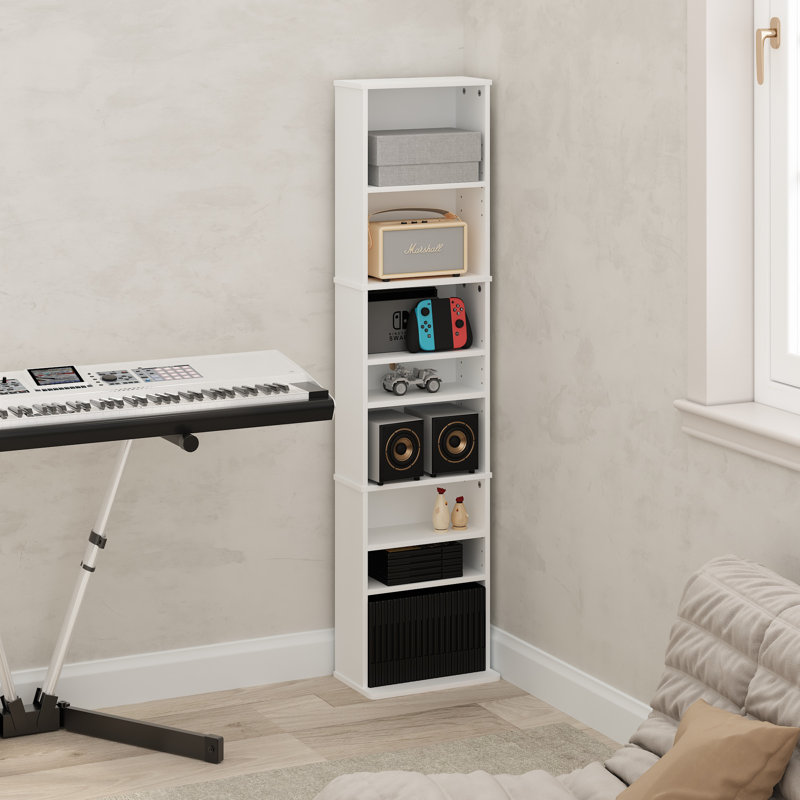 9-Shelf Multimedia Media Storage Tower Rack with Adjustable Shelves, White