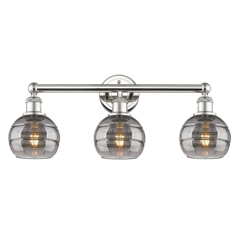 Éclairage pour meuble-lavabo 3 lumières Natick, Gris fumée clair, Nickel poli