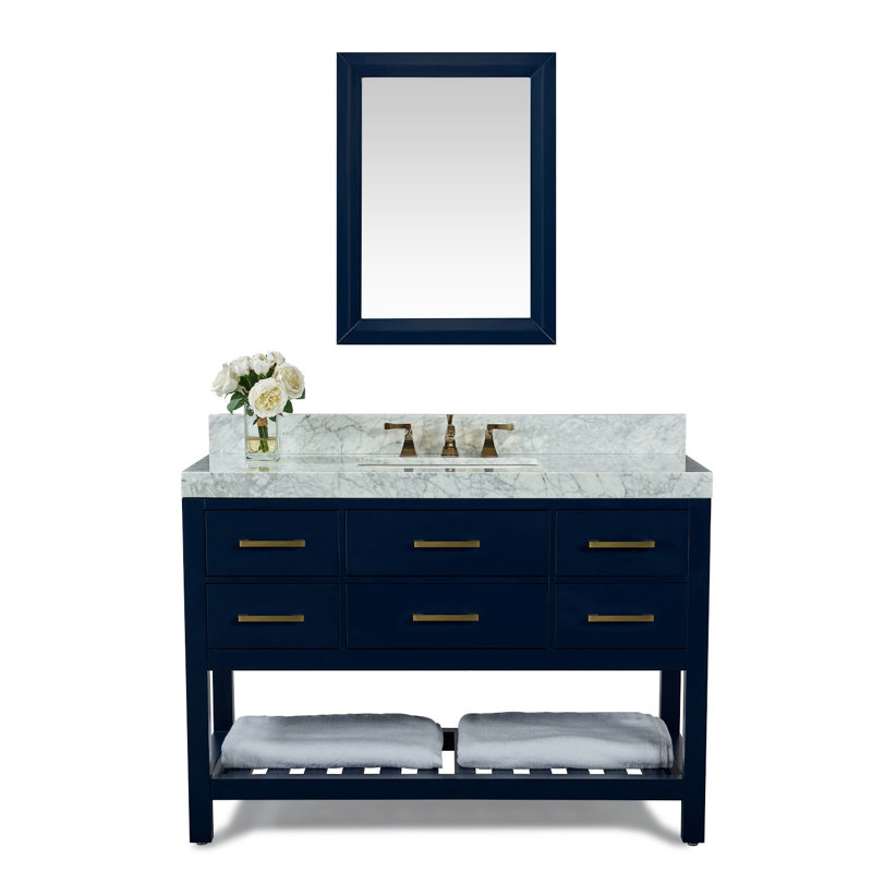 Elizabeth 48'' W Single Vanity, Carrara White, Gold, Heritage Blue
