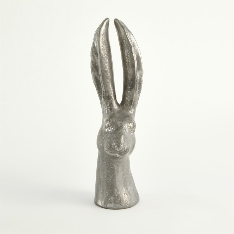 Rabbit Figurine, 12.5" H x 5" W x 4.5" D, Matte Silver