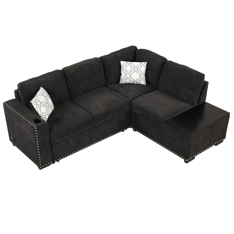 2 - Piece Upholstered Sectional, Black Chenille