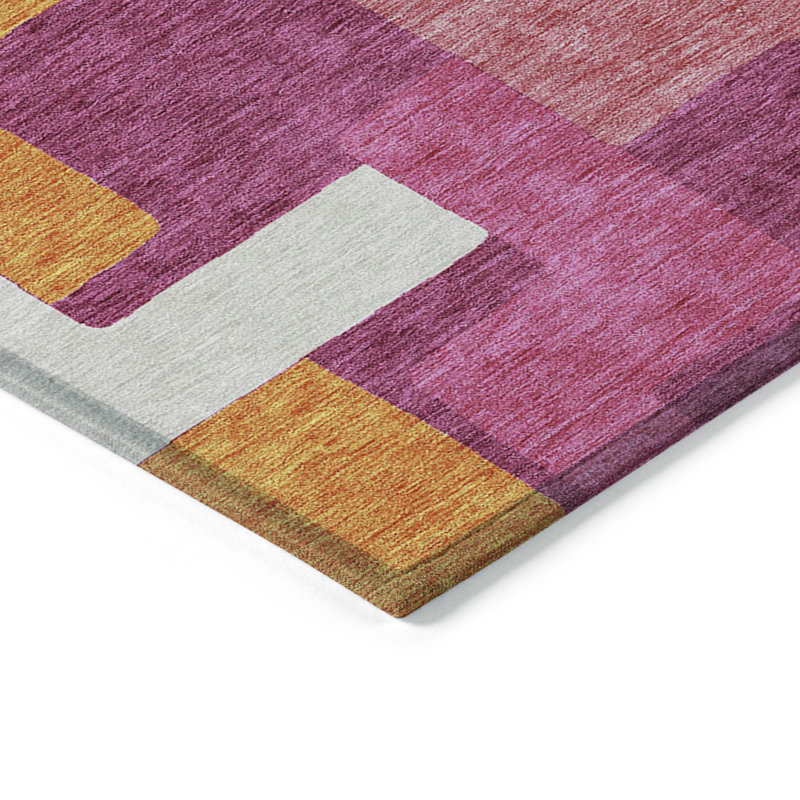 Pink Geometric Machine-Washable Rectangular Indoor/Outdoor Rug