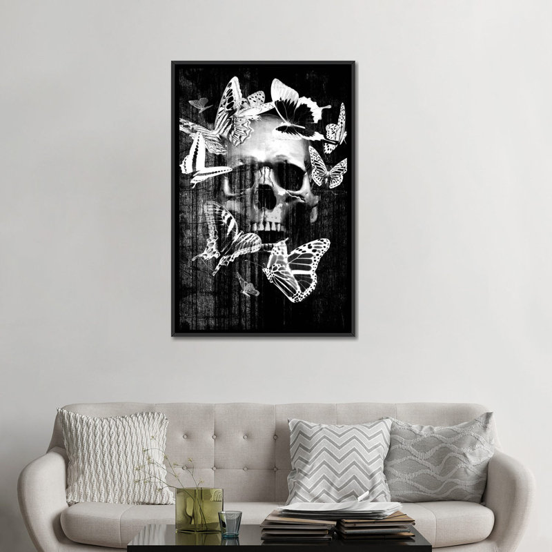 «Skull Butterfly Crown», estampe numérique sur toile tendue avec châssis, Toile avec cadre noir, H 8 po x l 26 po x P 18 po