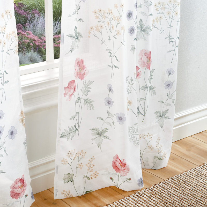 Gold Floral Semi-Sheer Rod Pocket Curtain Panel Pair