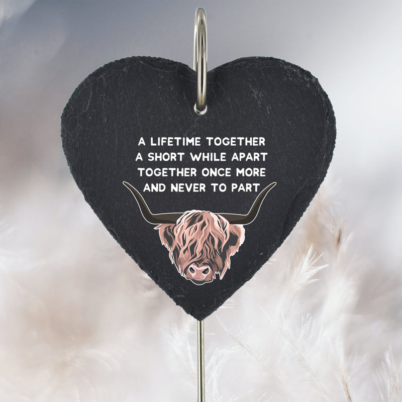 Biniam Waterproof Stone Heart Slate Highland Cow Memorial Plaque