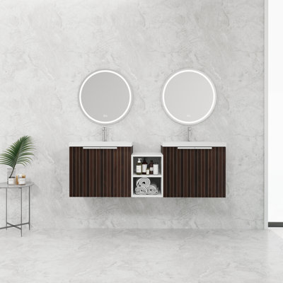 Meuble-lavabo 82 po avec lavabo en résine, égratignure et eau, 82 po, 12 po, conglomération 36 po, moderne, portes à rayures,