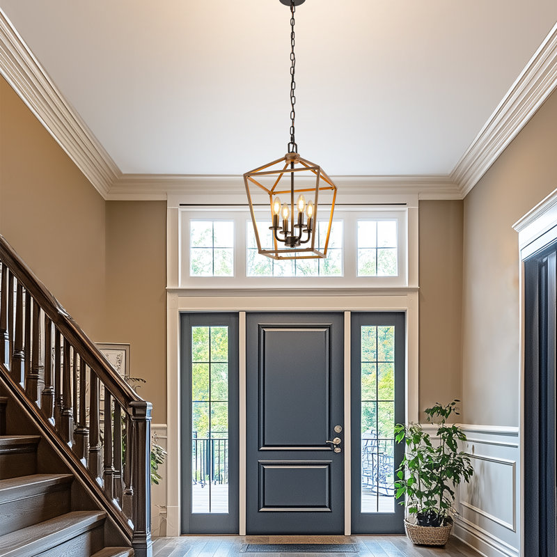 4-Lights Dimmable Lantern Pendant, Gold