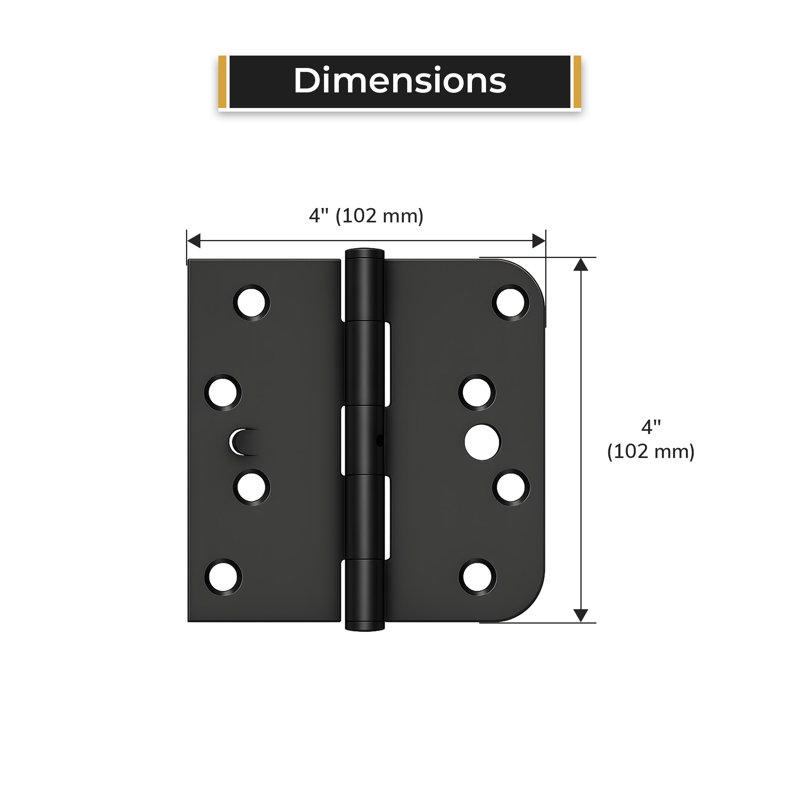 S44058TTNRP1B Charnière 4 po x 4 po x 5/8 po x SQ, Peinture noire